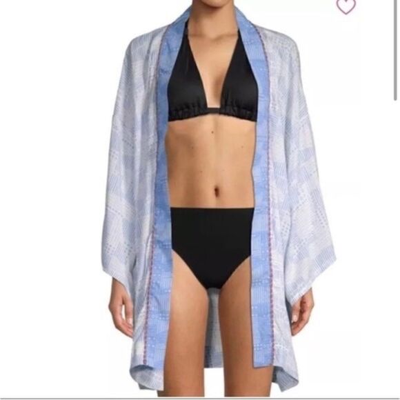 Dolce Vita blue white beaded swim kimono Cover up Sz M - Picture 2 of 9